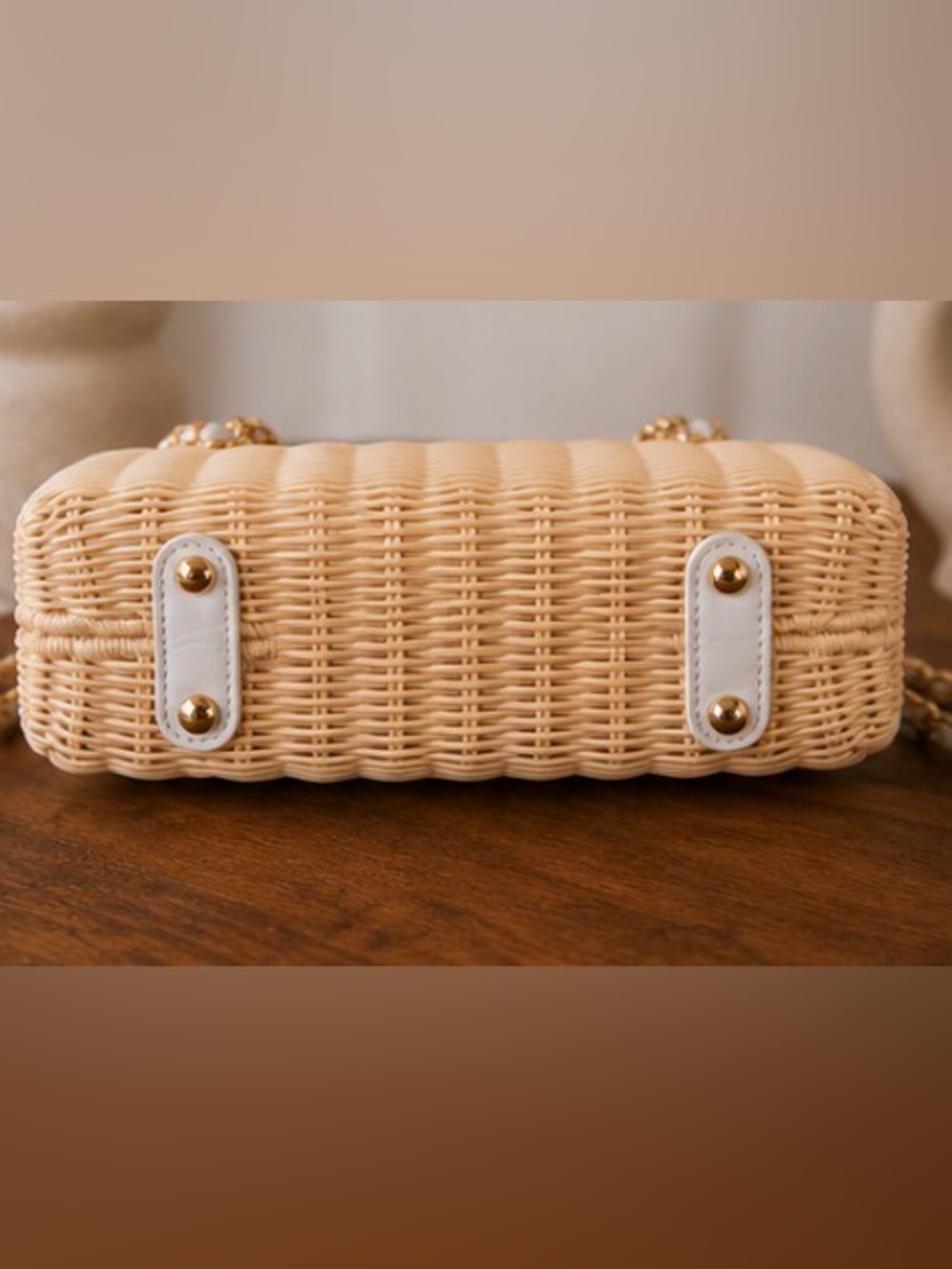Tommy Bahama Woven Rattan Clutch Shoulder Bag White Bamboo Turnlock Resort NEW - Picture 8 of 12